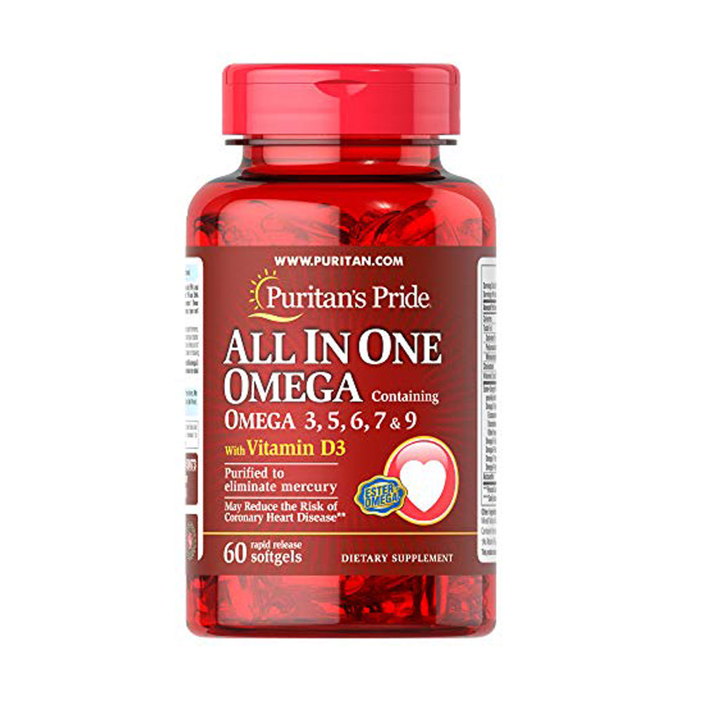 Puritan's Pride All In One Omega 3.5.6.7.&9With Vitamin D3-30Serv.-60Softgels