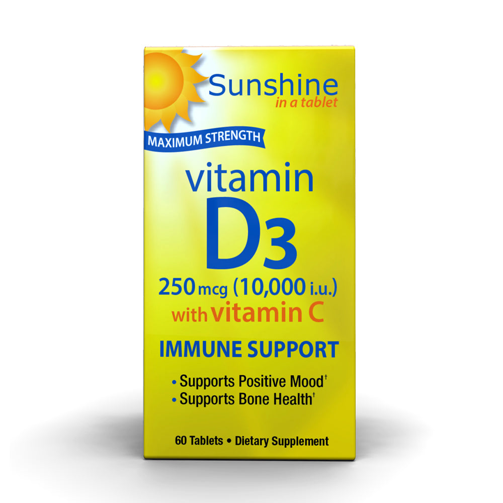 Windmill Sunshine In A Tablet Maximum Strength Vitamin D3 250mcg (10,000i.u) With Vitamin C-60Serv.-60Tabs