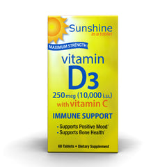 Windmill Sunshine In A Tablet Maximum Strength Vitamin D3 250mcg (10,000i.u) With Vitamin C-60Serv.-60Tabs