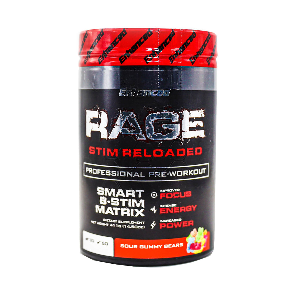 Enhanced RAGE Stim Reloaded Professional Pre-workout-60Serv.-411G.-Sour Gummy Bears