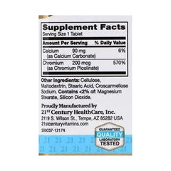 21st Century Chromium Picolinate 200Mcg-100Serv.-100 Tablets