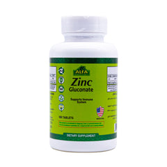 Alfa Vitamins Zinc Gluconate Supports Immune System-100Serv.-100Tablets