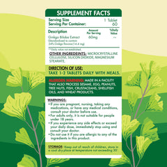 Organic Nation Ginkgo Biloba 60MG-60Serv.-60Tablets