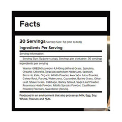 Warrior Greens Supplement-30Serv.-150G.-Green Apple